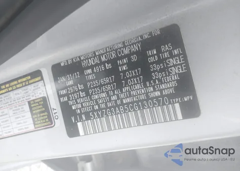 2012 Hyundai Santa Fe Gls from USA, damaged, VIN 5XYZG3AB5CG130570